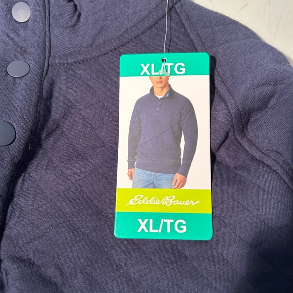 EDDIE BAUER  Long-Sleeve Quilted 1/4 Snap Shirt Navy-Blue Size XL New with Tags - Picture 4 of 4